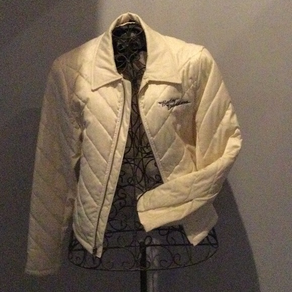 Harley-Davidson cream color jacket with embroidery front and back - Picture 3 of 4